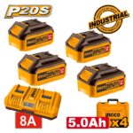 Μπαταρίες 4 τεμ. 20V 5.0Ah + Ταχυφορτιστής 8A 2 Θέσεων + Βαλίτσα Σετ 6 τεμ. FBCLI20285
