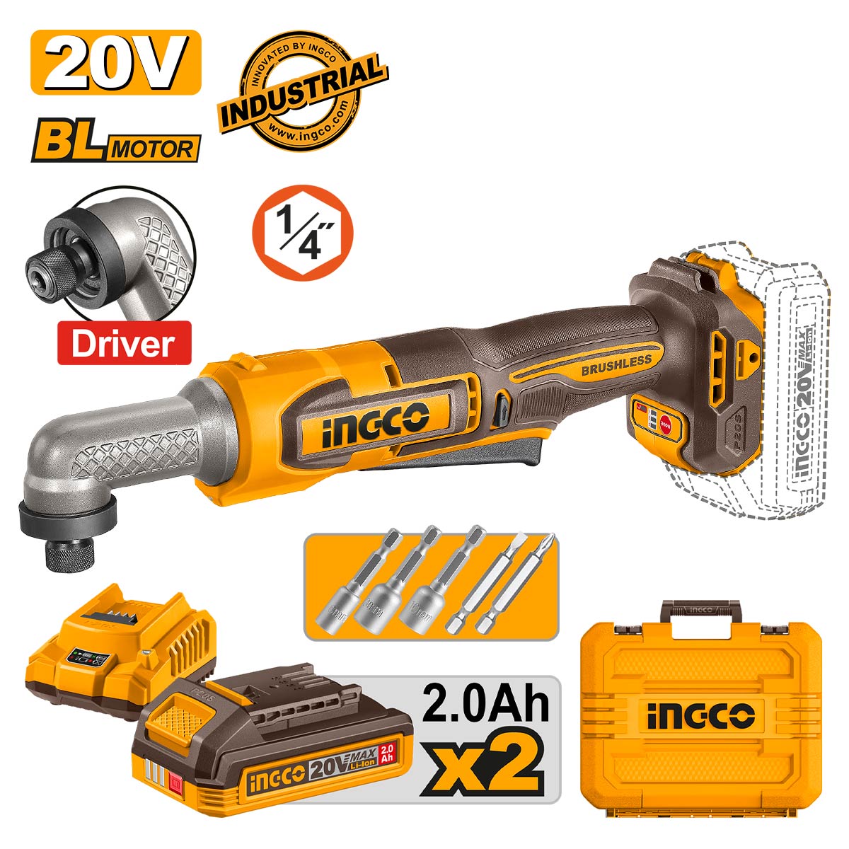 CAIRLI208E-1 Παλμικό Γωνιακό Κατσαβίδι 1/4" Hex Μπαταρίας 20V Li-Ion 80Nm CAIRLI208E - Image 1